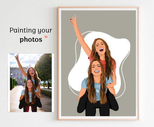 Best friend cartoon portrait, Birthday Gift for Her, Friendship Custom